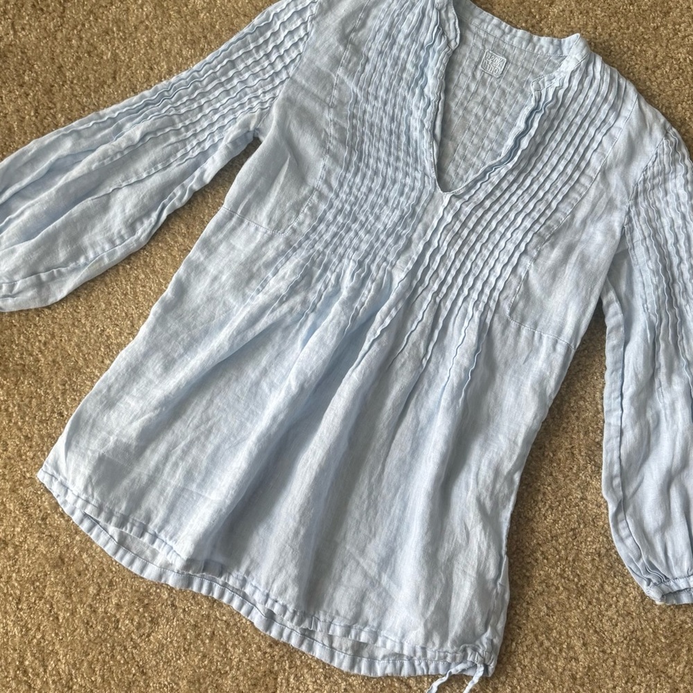 Light blue Smocked 3/4 Sleeve Tunic